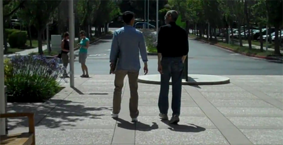 Steve Jobs caught on camera walking down the campus sidewalk